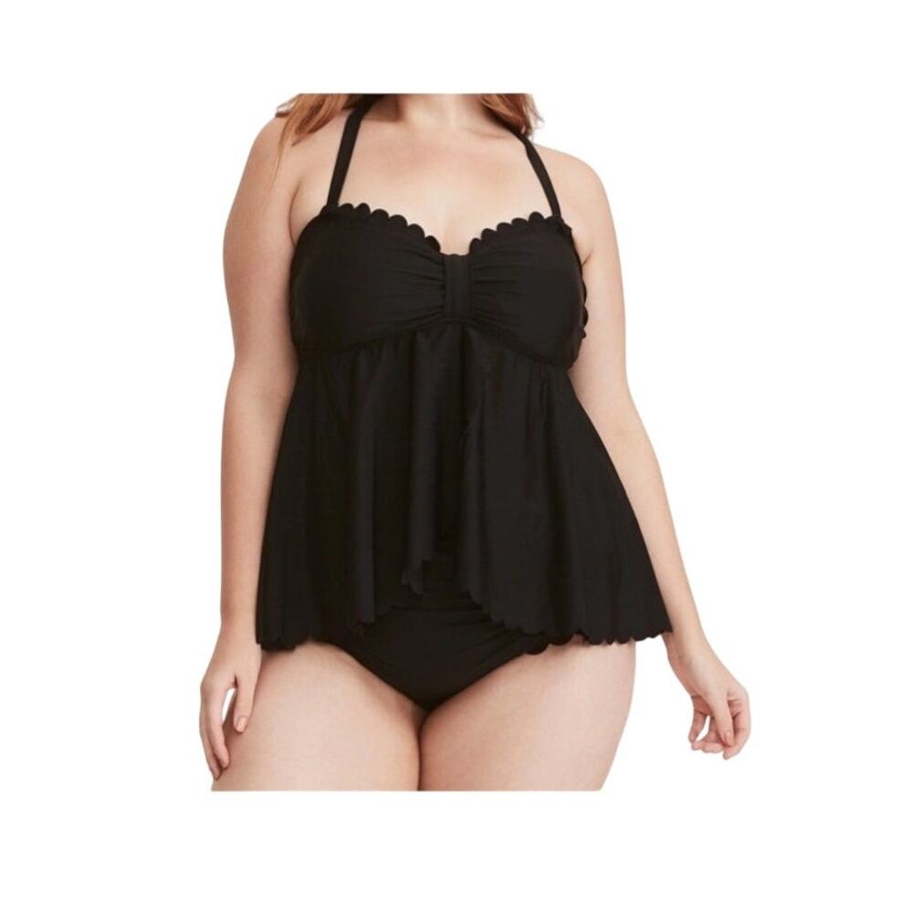 Torrid 1 scalloped flyaway tankini convertible swim top SW2 3459